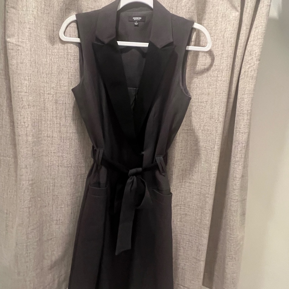 Premise Black Sleeveless Dress with Tie Waist